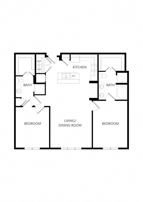 Floor plan for 2 beds, 2 baths, 1228 sqft